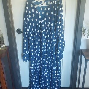 Blakeley 2xl Navy Polka Dot Long Sleeve Dress